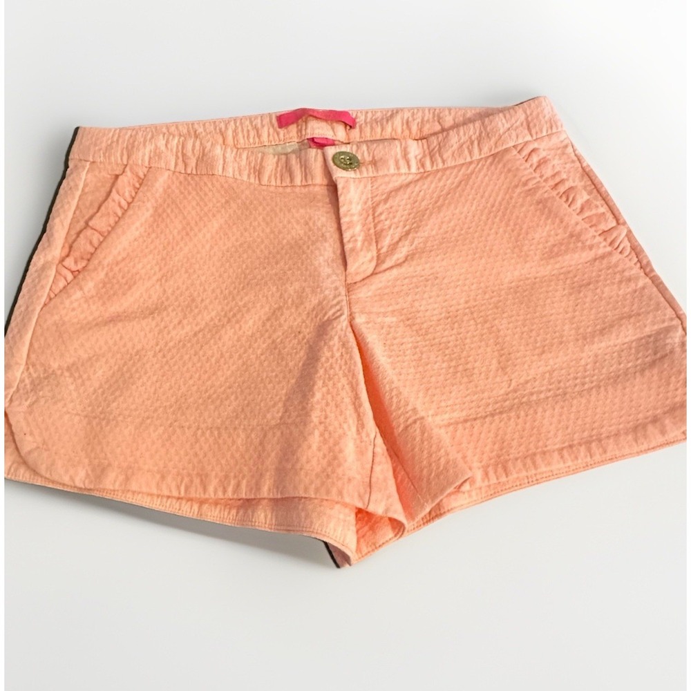 Lilly Pulitzer Adie Ruffle Pocket Stretch Shorts Sz 0 Peach Flamingo Golf Resort